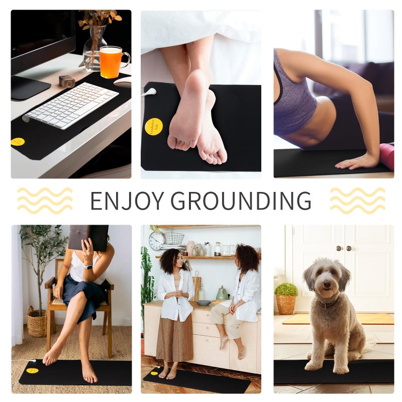 LandKissing Grounding Mat for Bed - Anti-Slip Bottom, Tangle-Free Cord | Enhanced Circulation, Reduced Inflammation, Pain Relief, Better Sleep | Home, Office, Meditation 26.7x9.8in (2 PK) - Image 2